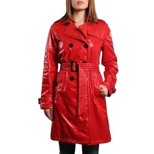 MONCLER Y2K Shiny Nylon Double Breasted Trench Coat Jacket
